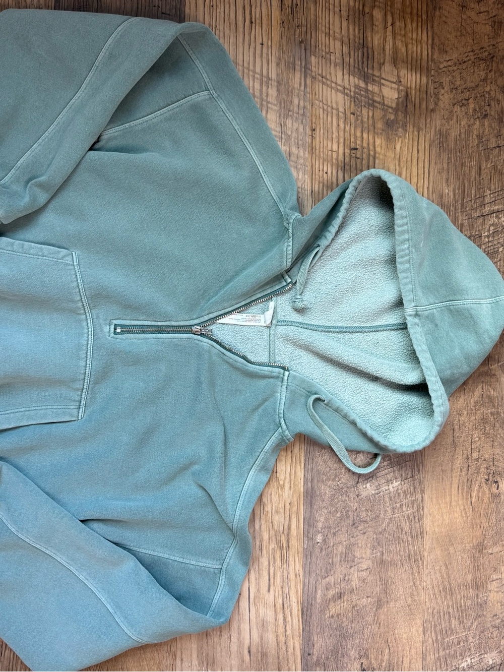 Free People Sage Green Half-Zip Hooded Sweatshirt - Picture 3 of 5